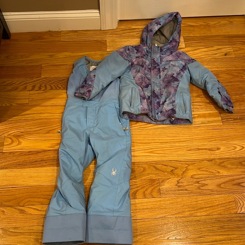 Spyder Kids Light Blue and Purple Star Print Ski Jacket & Bib Snow Pants